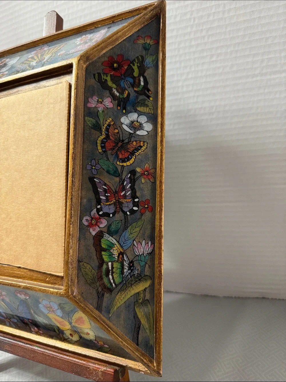 Vtg Peruvian Reverse Painted Mirror Vibrant Color Intricate Floral & Butterflies